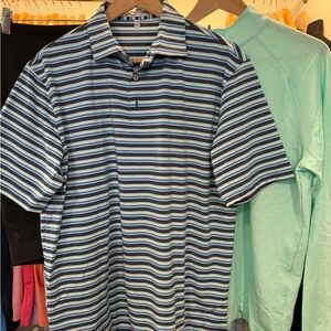 Peter Millar Navy and White Striped Polo